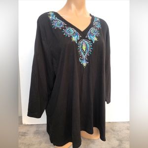 Bob Mackie Black Embroidered Neckline Shirt Top Size 2X